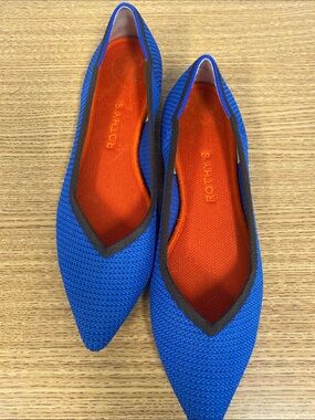Rothy's Blue Pointed Knit Flats with Orange Insole
